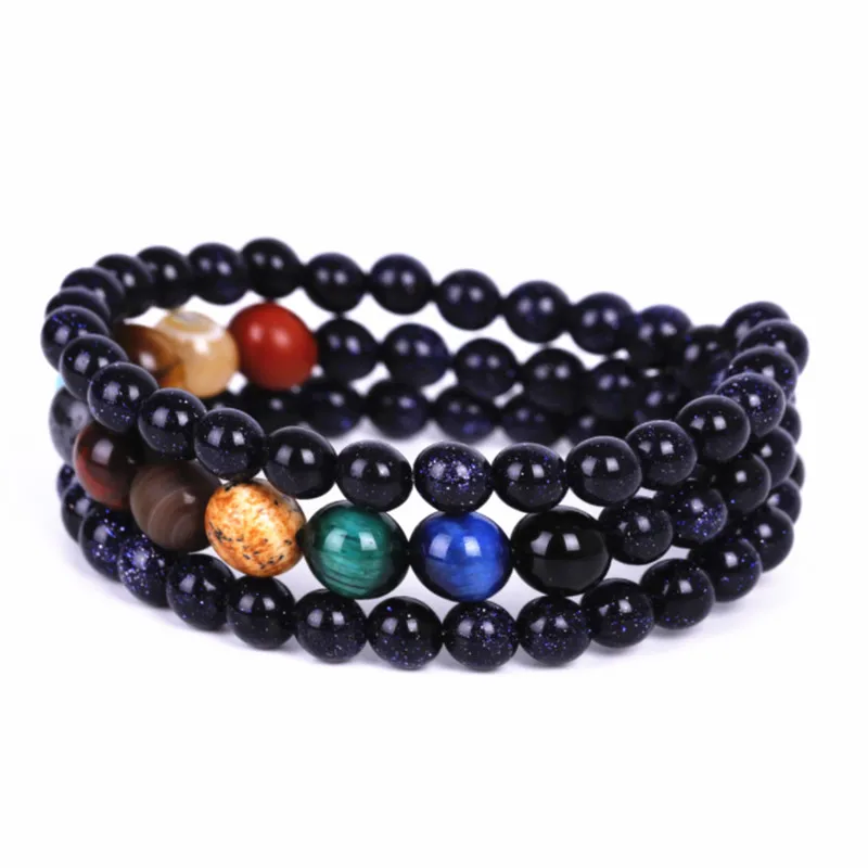 

Multi-layer Sky Blue Sandstone Natural Stone Beads Galaxy Planets Bracelets Men Solar System Chakra Bracelet Bangle For Women