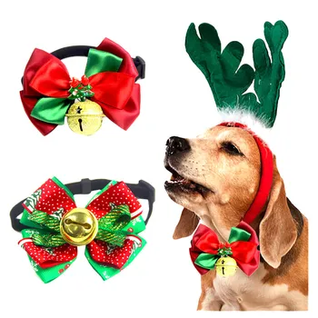 

New Year 2021 Christmas Dog Collar & Bell Fabric Collars Christmas And New Year Pet Bow Tie Big Bell Non-slip Adjustable Belt