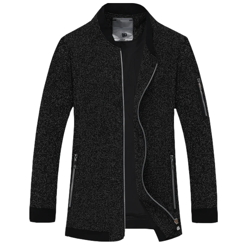 10XL 8XL 6XL мужской Мягкий трикотажный кардиган на молнии, Мужской Ребристый кардиган с воротником-стойкой и косой карманом, трикотажная резинка на манжетах и подоле, повседневный