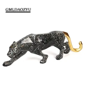

MODERN ABSTRACT GOLDEN LEOPARD SCULPTURE GEOMETRIC RESIN LEOPARD STATUE WILD ANIMAL DECORATION GIFT CRAFTS HOME ACCESSORIES