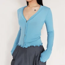 Women V Neck Button Through Top in Macaroon Color