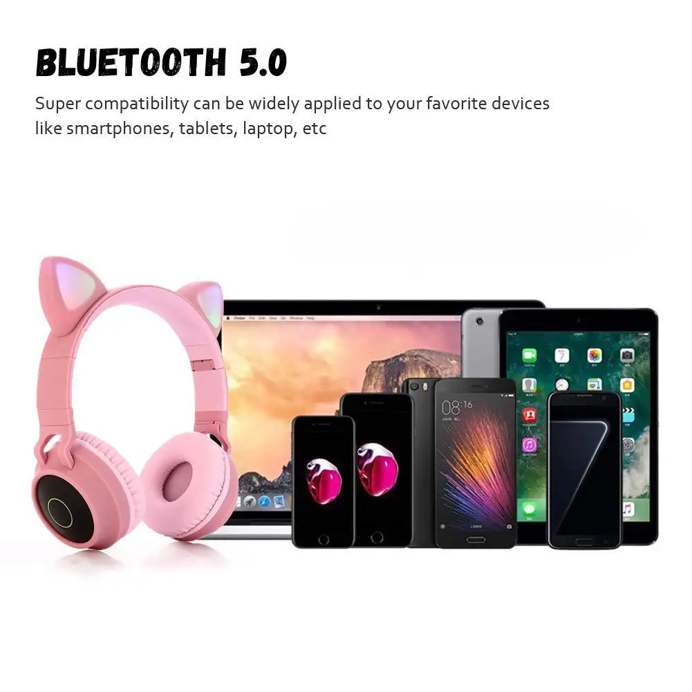 Складные Bluetooth наушники кошачьи уши с светодиодный фоном и светодиодсветильник