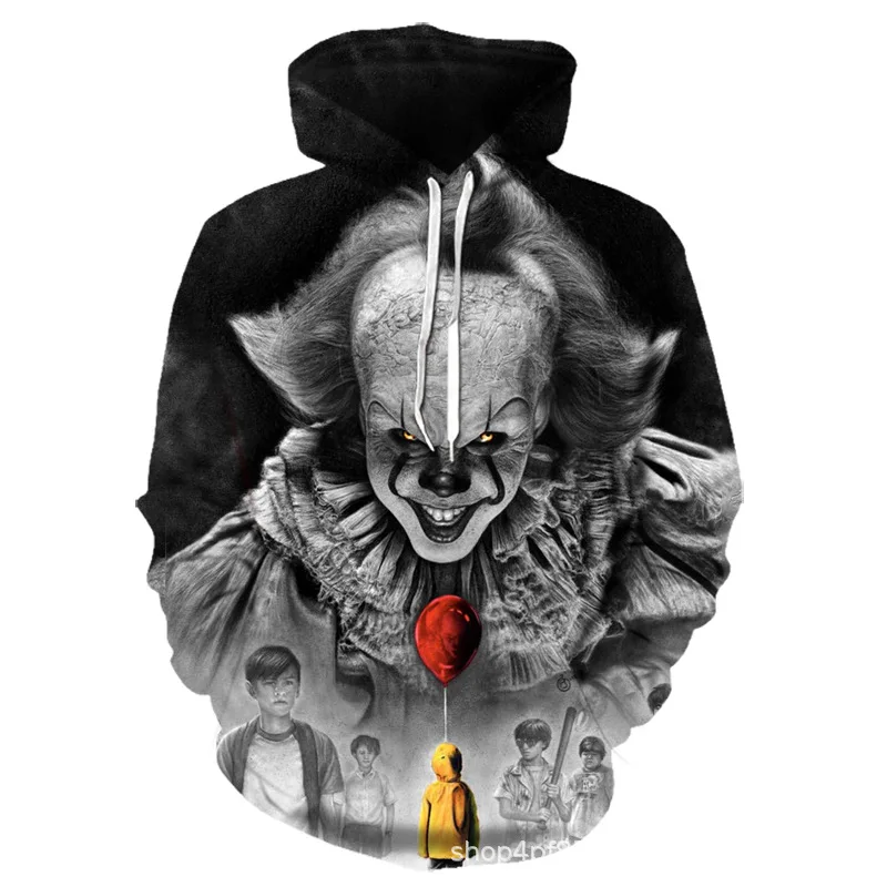 Осенний Новый фильм ITThe клоун Pennywise 3D печать Косплей костюмы с капюшоном мужской