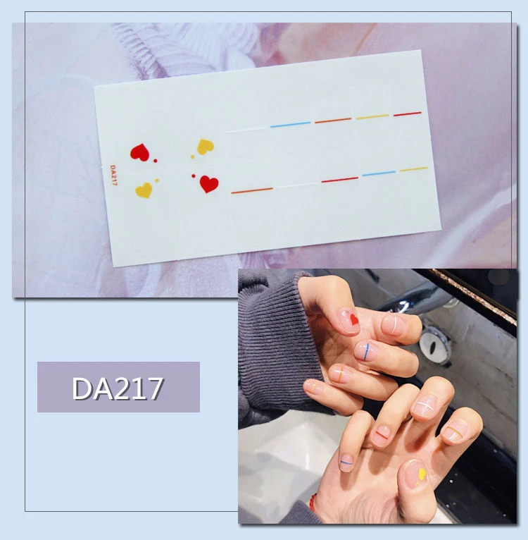 14 насадок/листов, полностью покрывающие ногти, художественные наклейки, яркие цвета, клей, блеск, лак для ногтей, обертывания для ногтей, сделай сам, маникюрные украшения - Цвет: DA217