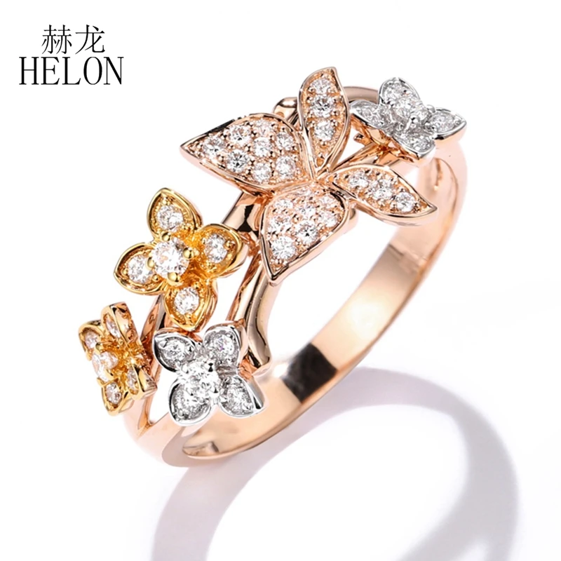 HELON Solid 14k Gold Certified круглое SI/H натуральное бриллиантовое кольцо для женщин три