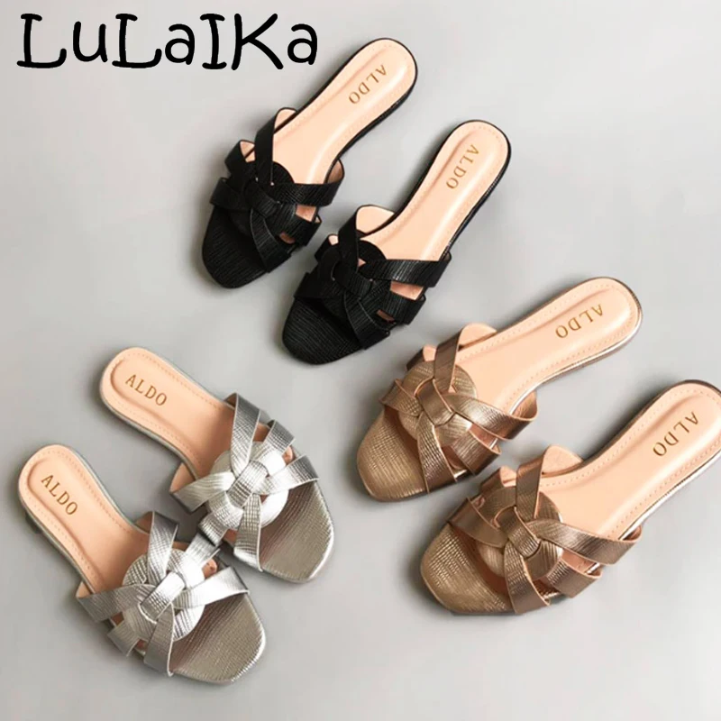 

LuLaIKa 2019 Summer New Ladies Fashion Outer Wear Round Head Comfortable Display Thin Non-slip Beach Casual Wild Flat Slippers