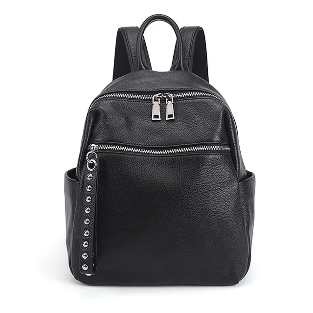 black leather backpack silver hardware