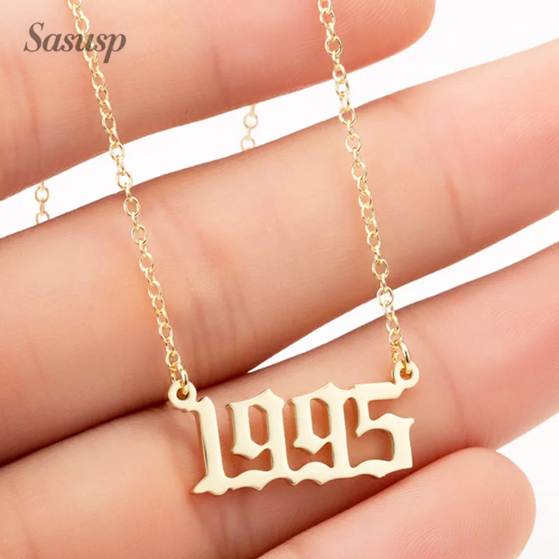 

Sasusp Special Date Year Number Necklace Women Men The Shape of 1995 1996 1998 1999 Pendant Necklaces Personalized Collares