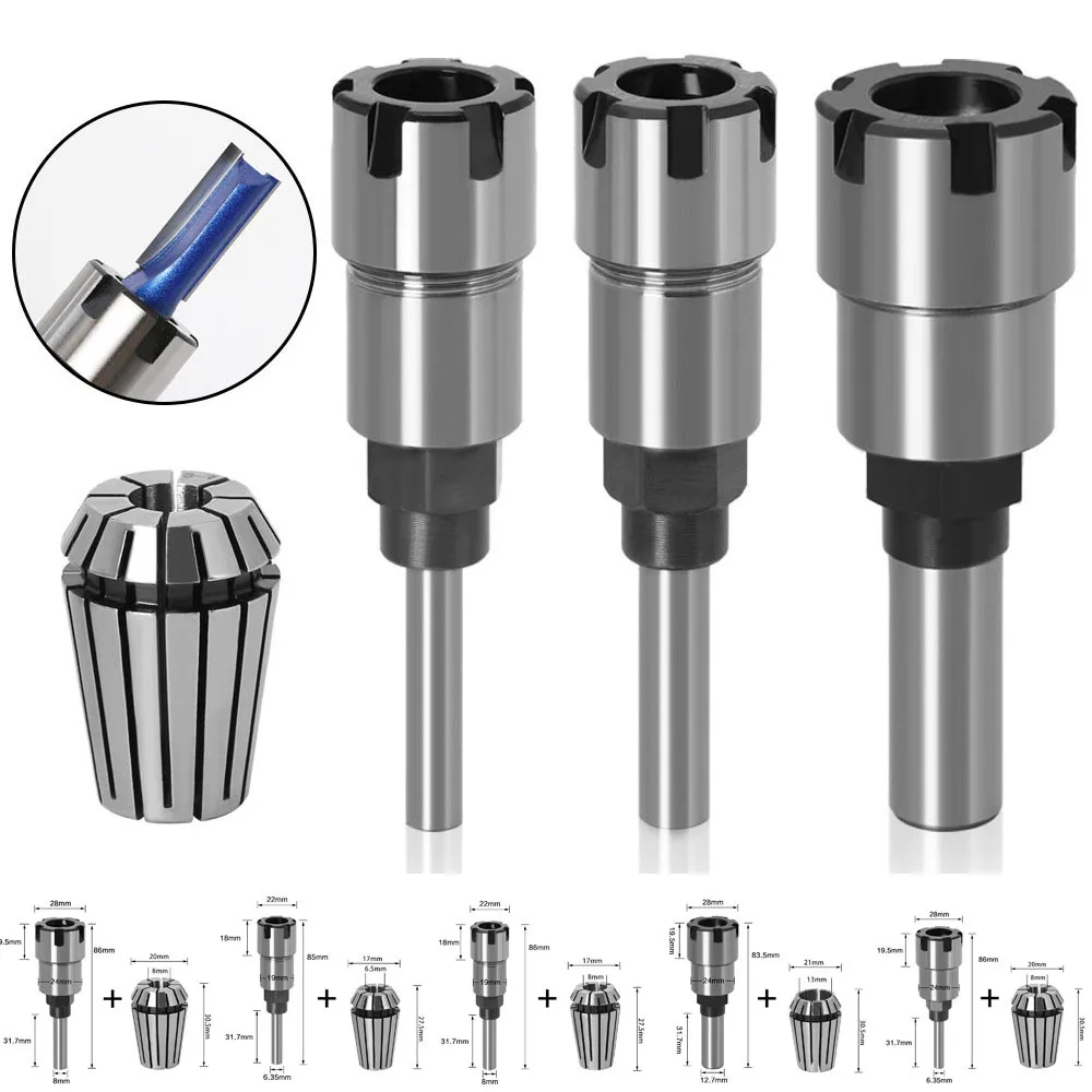 Gasea 1/4 Inch Shank ER16 Router Collet Extension Rod Collect Chucks Adapter 
