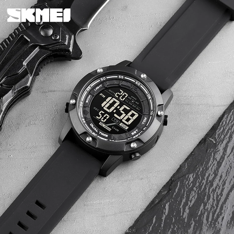 SKMEI Top Band Swimming Digital Sports Watch Mens 10Bar Waterproof Countdown LED Light Wristwatches Alarm 2