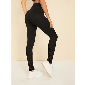 

2019 Women Lace Fitness Leggings Pants Black High Waist Running Gym Workout Sports Trousers Sportswear