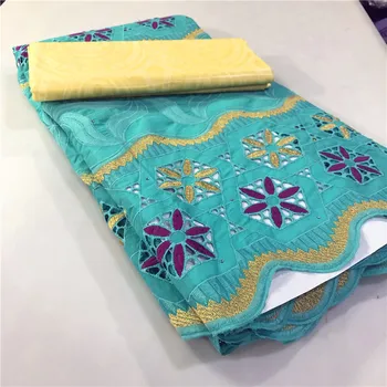 

2.5 y Swiss lace fabric +2.5 y Bazin Brode riche embroidery African 100% cotton fabrics Swiss voile lace popular Dubai style 4L1