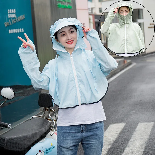US $10.00 Sports Outdoor Sun-resistant Clothing Women's Mesh Hooded Wind Shield Short Beach Thin E-Bike Sun-r