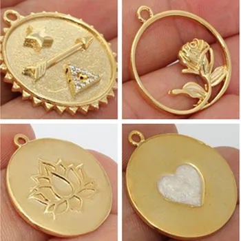 

raw brass 24k Gold Plated round Charms(1370.378. 490-11.174. 483.146.