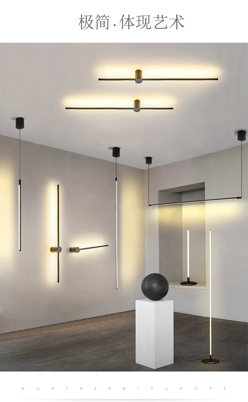 Lâmpadas de Assoalho Minimalista Sala Estar Alumínio Vertical Lâmpada Mesa Criativo Lâmpadas Parede Pendurado Decoração Luminárias Led 3 Luzes de pendentes