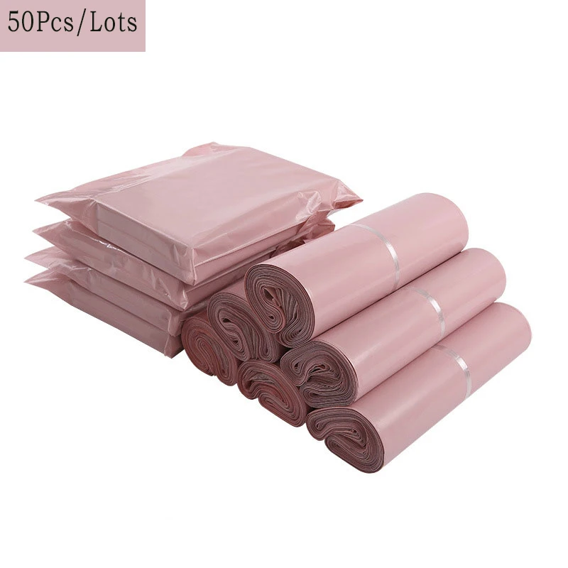 

50Pcs/Lot Opaque PE Plastic Express Envelope Light Pink Color Mailing Bags Self Adhesive Seal Courier Bag