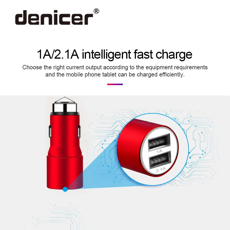 Denicer мини USB Автомобильное зарядное устройство для мобильного телефона планшета 2A/1A быстрое зарядное устройство автомобильное зарядное устройство двойной USB автомобильный адаптер зарядного устройства для телефона в автомобиле