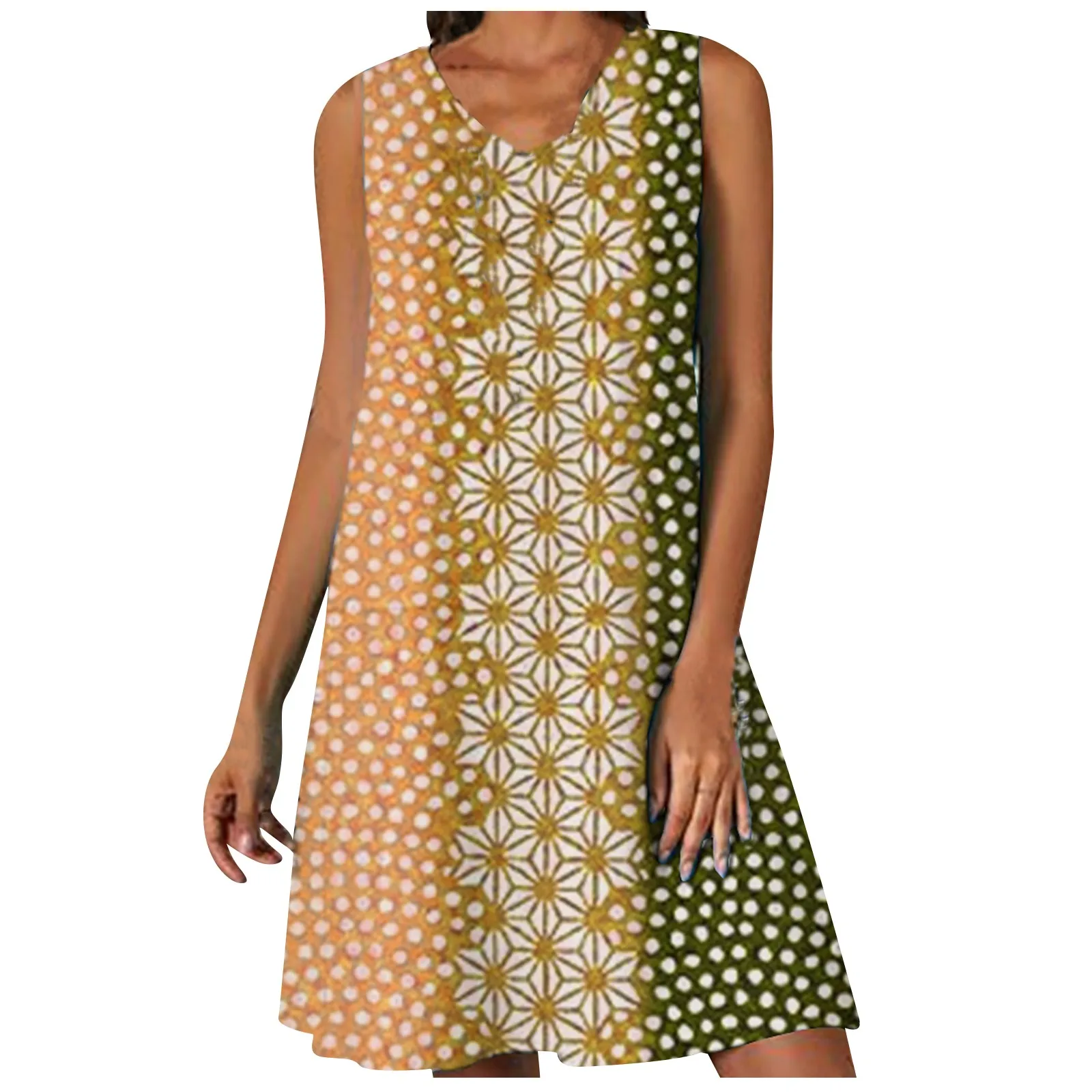 Dress Women's Vintage Bohemian Print Summer Casual Fashion Print V-neck Sleeveless Large Size Loose Dresses Платье Vestidos 2