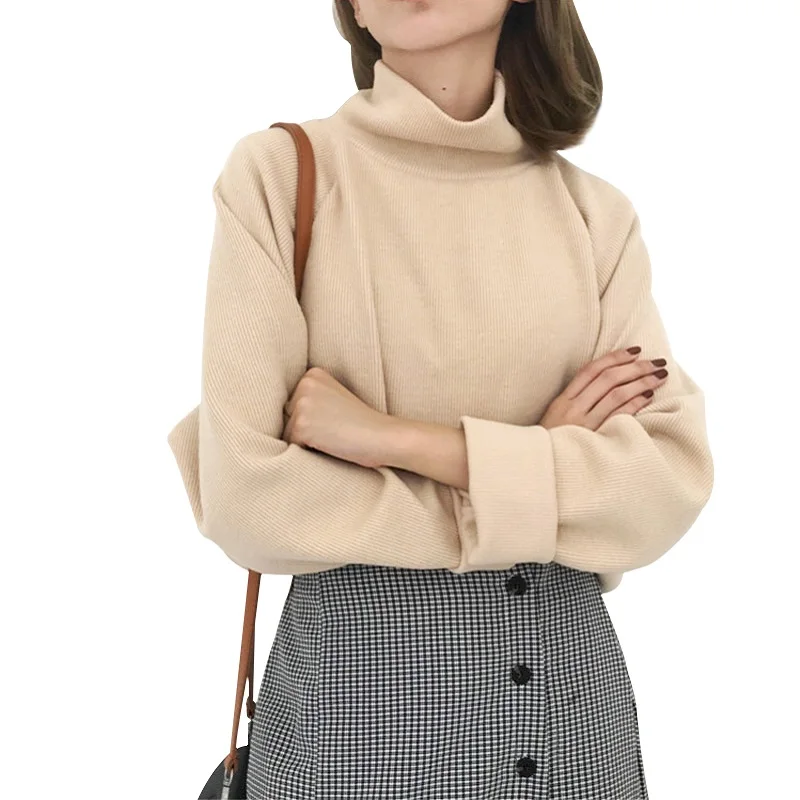 Turtleneck Sweater Jacket Pullover Knitted Jumper Long-Sleeve Female Women Spring Loose