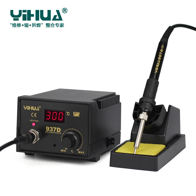 YIHUA 937D Высококачественная цифровая паяльная станция 110 В/220 В 45 Вт с контролем