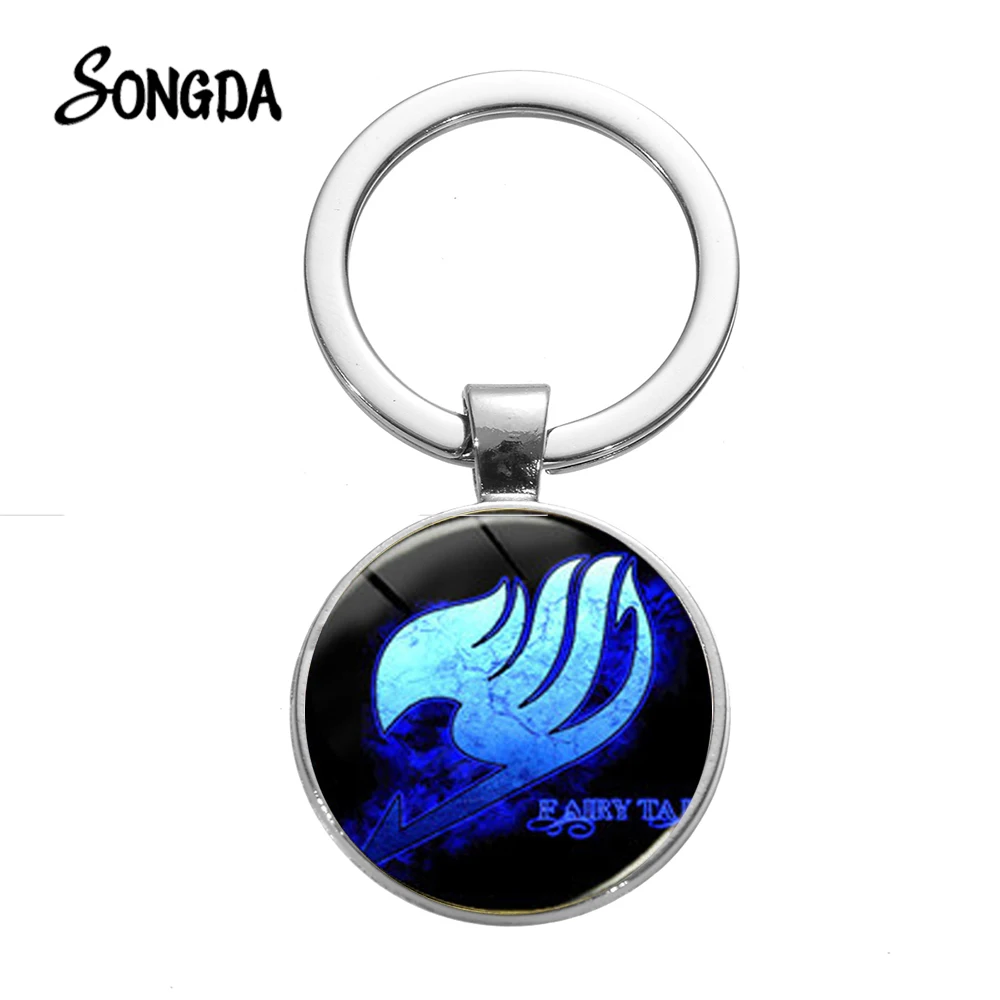 Magic Fairy Tail Anime Keychain Blue Guild Marks Cabochon Glass Round Alloy Key Ring Women Statement Car Holder | Украшения и