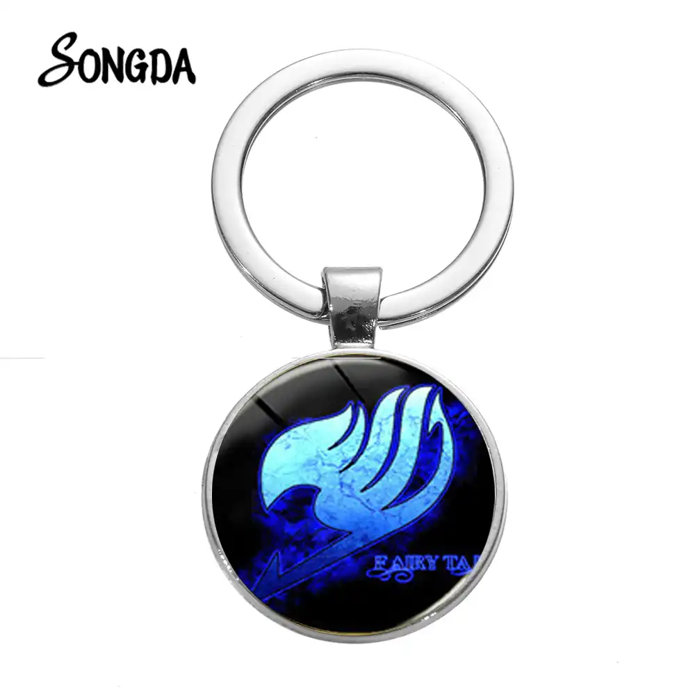 Magic Fairy Tail Anime Keychain Blue Tail Guild Marks Cabochon Glass Round Alloy Key Ring Women Statement Car Key Holder Key Chains Aliexpress