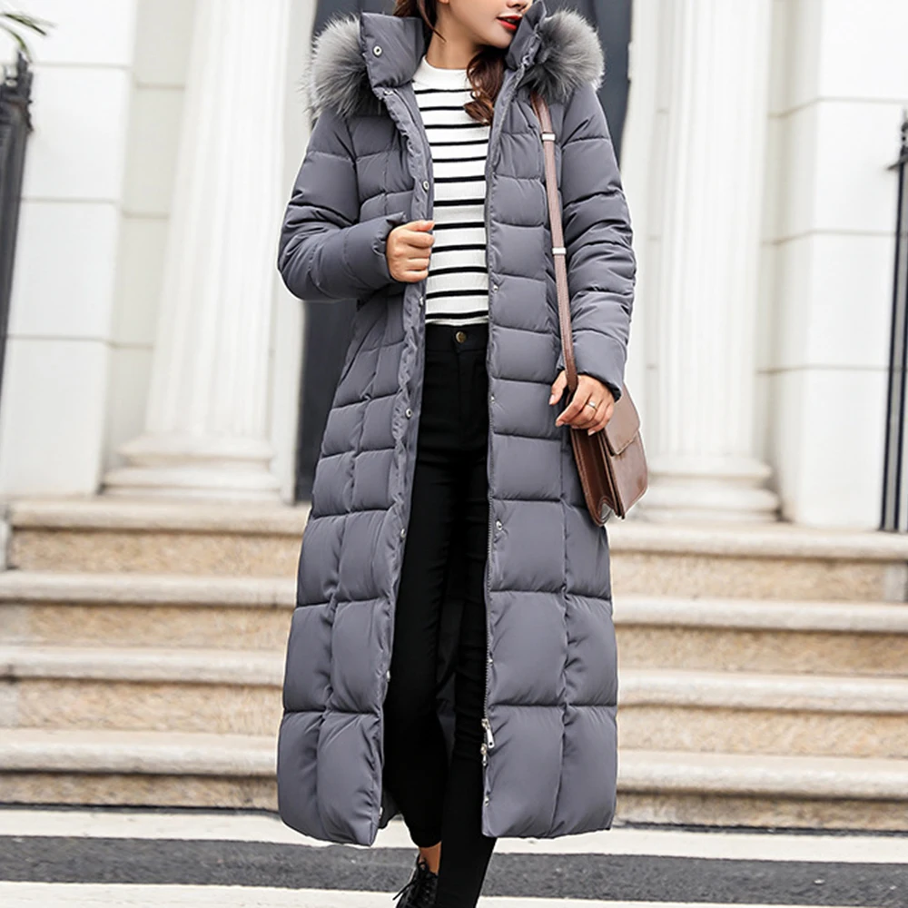 

2021 Long Winter Coat Women Hooded Down Parka Ladies New Padded Warm Winter Parkas Jacket Women Loose Big Fur Collar Jacket Coat