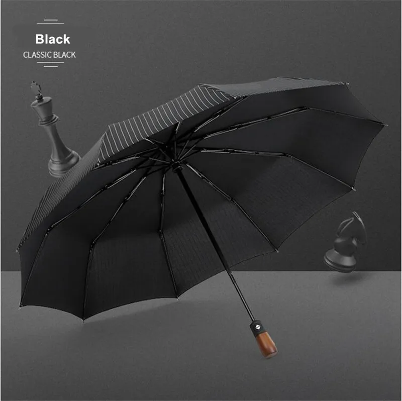 Black Новое поступление брендовый мужской зонт 10K с ветрозащитной деревянной ручкой, большие мужские зонты от дождя, качественные классические бизнес-зонты Paraguas - Цвет: Black