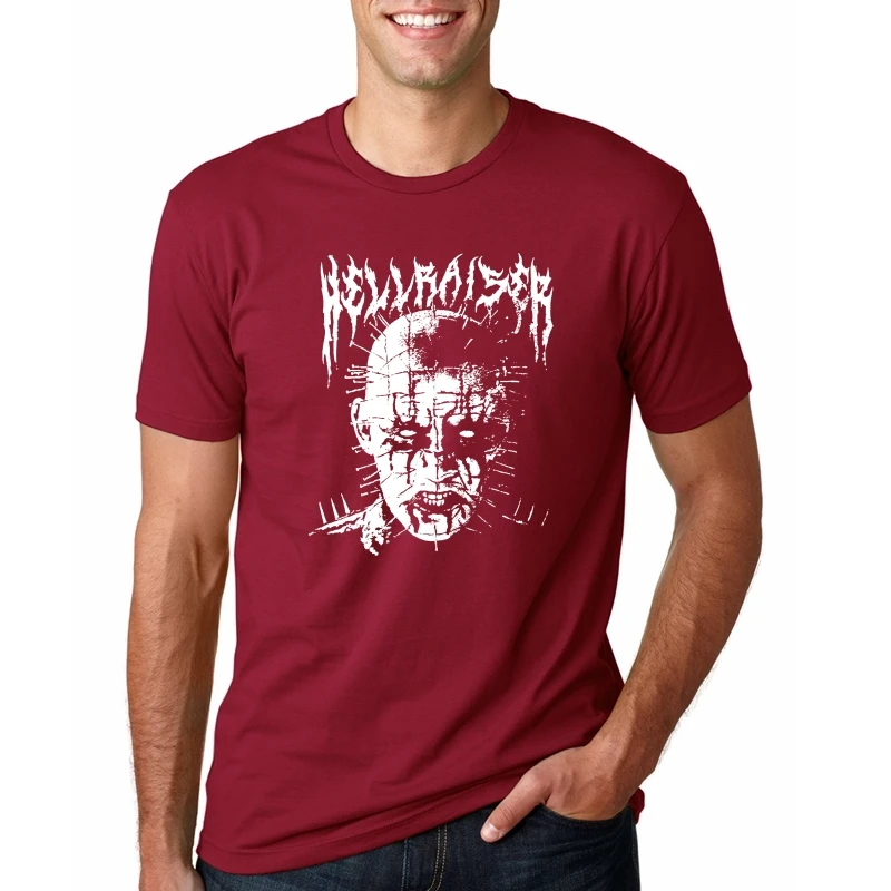 Футболки черный металл Pinhead Hellraiser Puzzlebox Хэллоуин для мужчин вырез лодочкой короткий рукав футболки на продажу Мужские футболки дизайн хлопок - Цвет: REDds6329