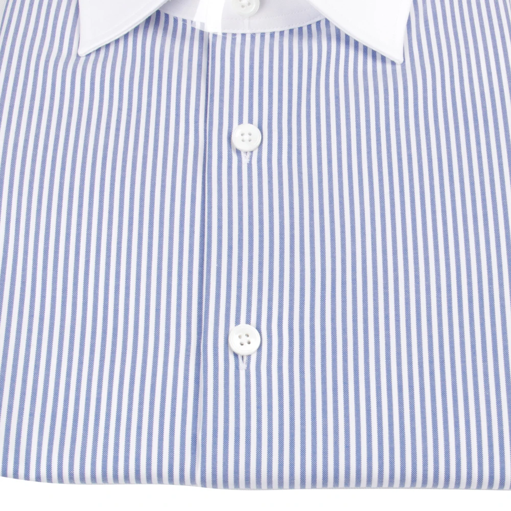 80s 2-ply Luxury Dress Shirt Custom Made Shirts 100% Cotton Blue Stripe Shirts 80s Two-Ply Tailored Men Shirts White Collar Cuff