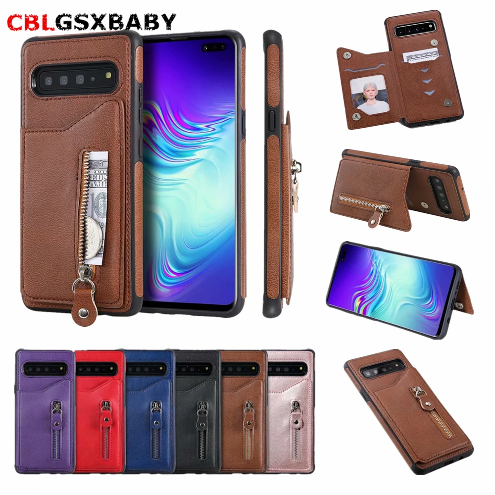 

PU Leather Zipper Case For Samsung S10 S9 S8 Plus S10E Note 10 Plus Note 9 8 A50 Retro Wallet Flip Stand Cover Phone Cases Shell