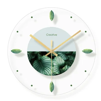 

Decorative Wall Clock Modern Design Silent Quartz Nordic Glass Wall Clocks Living Room Home Decor 12 Inch Leaves Hanging Clock