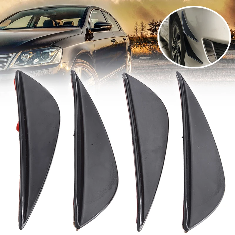 4Pcs/Set Universal Fit Front Bumper Lip Diffuser Splitter Fins Body Spoiler Styling Mouldings Accessory