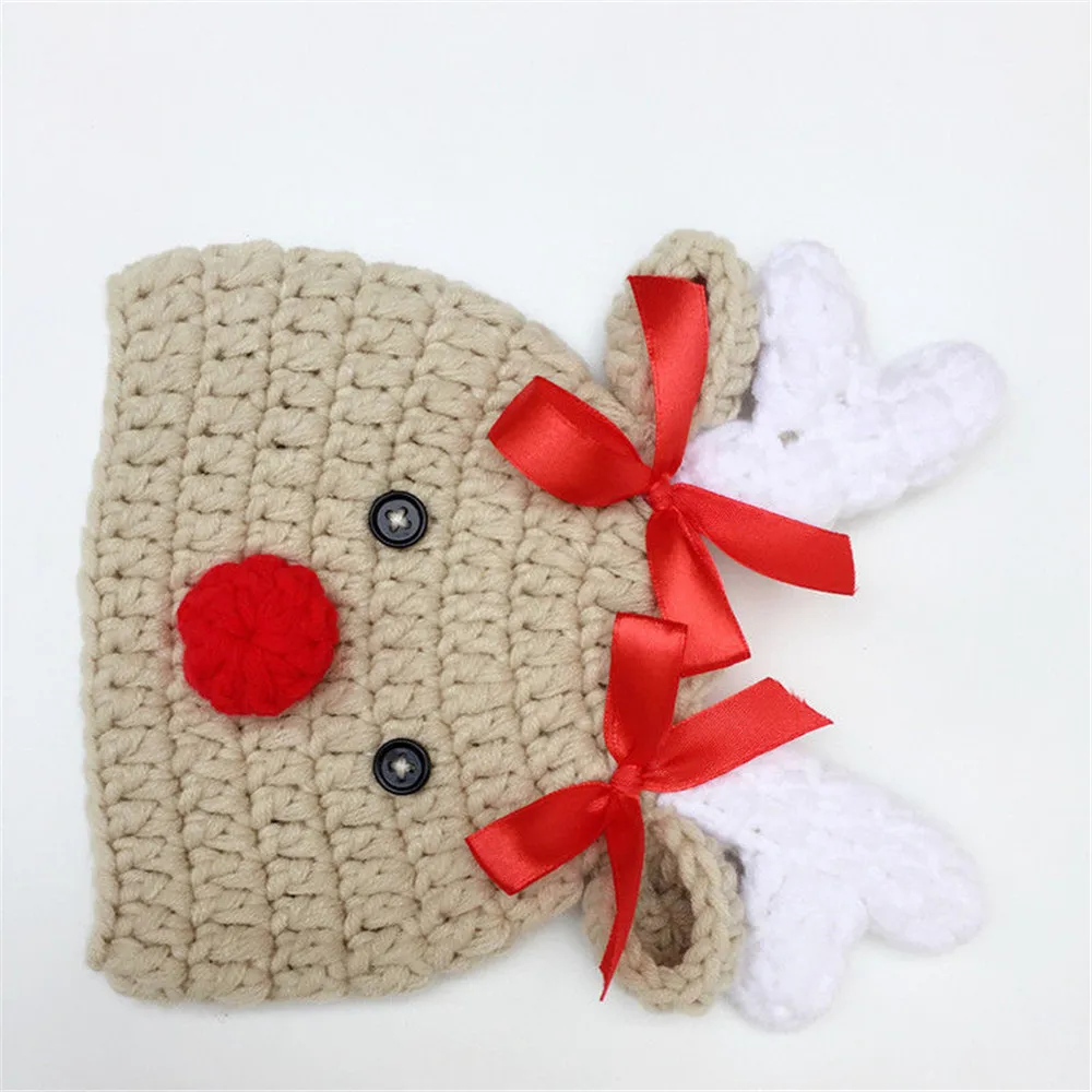 Милая Детская однотонная вязаная шапка для маленьких мальчиков и девочек, теплые рождественские шапки с оленем на осень и зиму