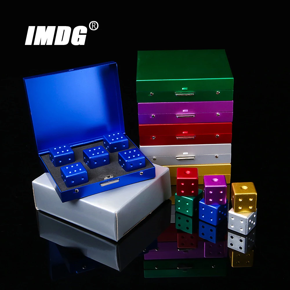 SCSpecial Dados De Aluminio Dorado – 5 Dados De 16 Mm Con Caja Portátil, Ideales Para Juegos De Mesa Y Fiestas