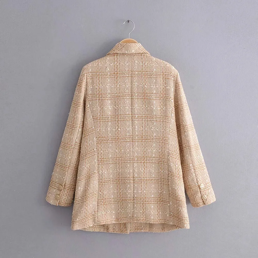 

Rt65 Elegant Versatile Fold-down Collar Button Ornaments Graceful Tweed Long-sleeved Coat Tops Women's