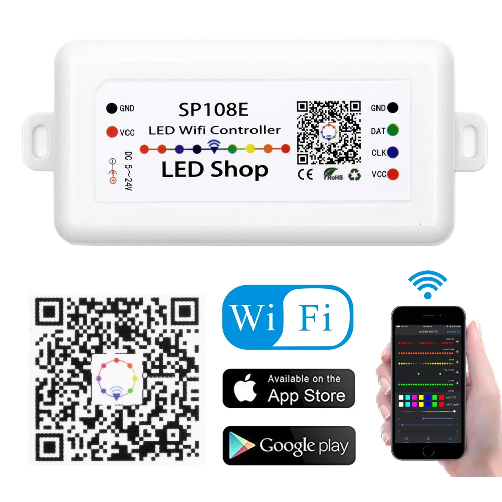 SP108E светодиодный волшебный контроллер wifi DC5-24V пикселей для WS2811 2812 2801 6803 IC светодиодный светильник с поддержкой IOS/Android APP