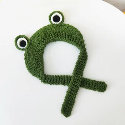 Шляпа лягушки с ушками, вязаная шерстяная шапка с ушками, милая детская шапка для мужчин и женщин от холода, осенние и зимние шапочки, зимняя шапка - Цвет: Зеленый