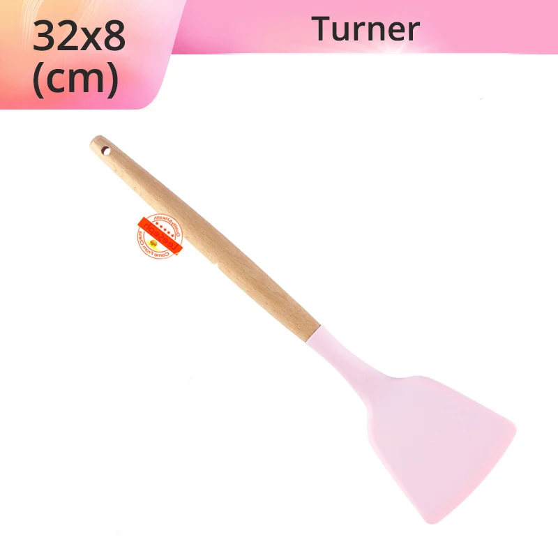 Pink Tuner Силиконовая кухонная утварь-деревянные ручки, антипригарная не царапающаяся и термостойкая кухонная посуда кухонные инструменты - Цвет: Pink Tuner