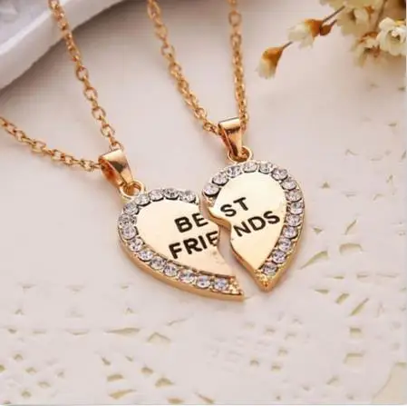 Best Friends necklace 2 parts charming splice broken heart letter pendant forever silver and gold Friendship jewelry wholesale