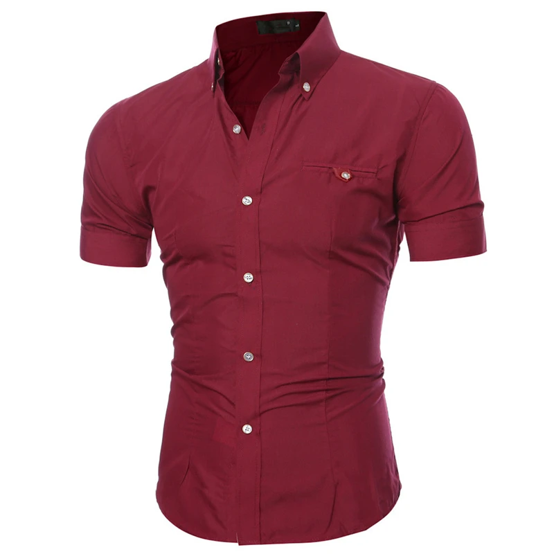 Мужские повседневные рубашки 2019 летние поступления модные новые Брендовые однотонные хлопковые рубашки с коротким рукавом Camisa Social Masculina