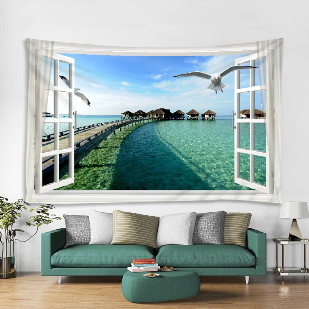 Landscape Tapestry Wall Hanging, Polyester 3D Print for Livingroom Bedroom Dorm Home Office Decor Curtain Tapestry Wall Decor