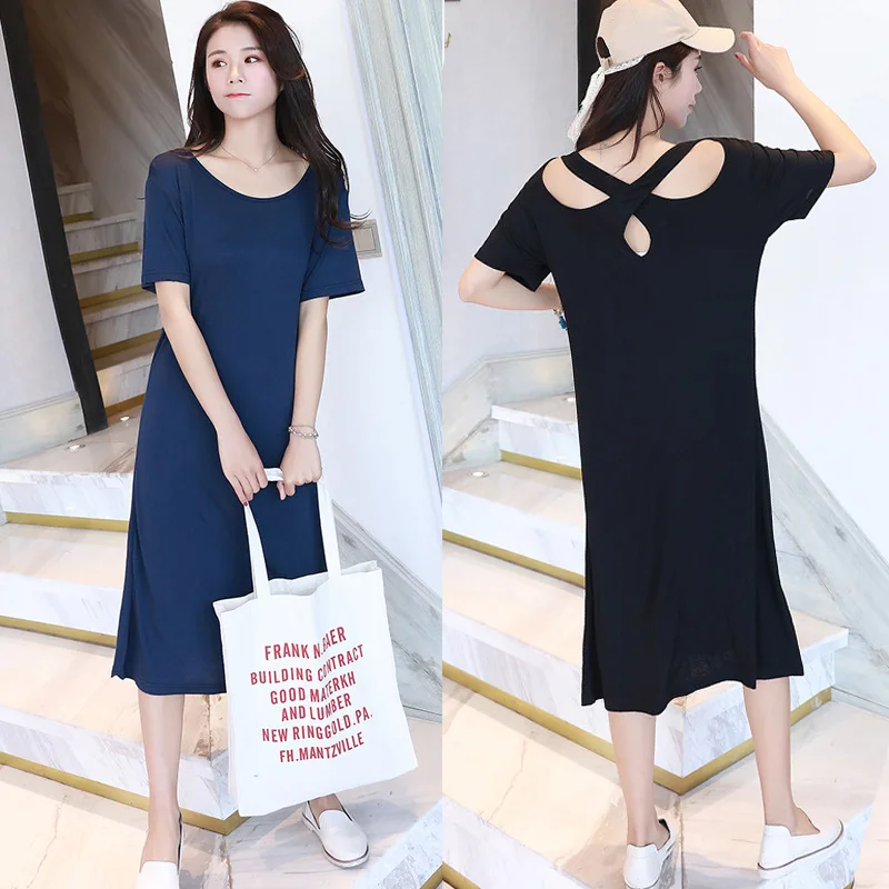 

2019 Spring And Summer New Style Modal Short-sleeve Dress Women's Korean-style off-Shoulder Sexy Suspender Strap Long Skirts Lar