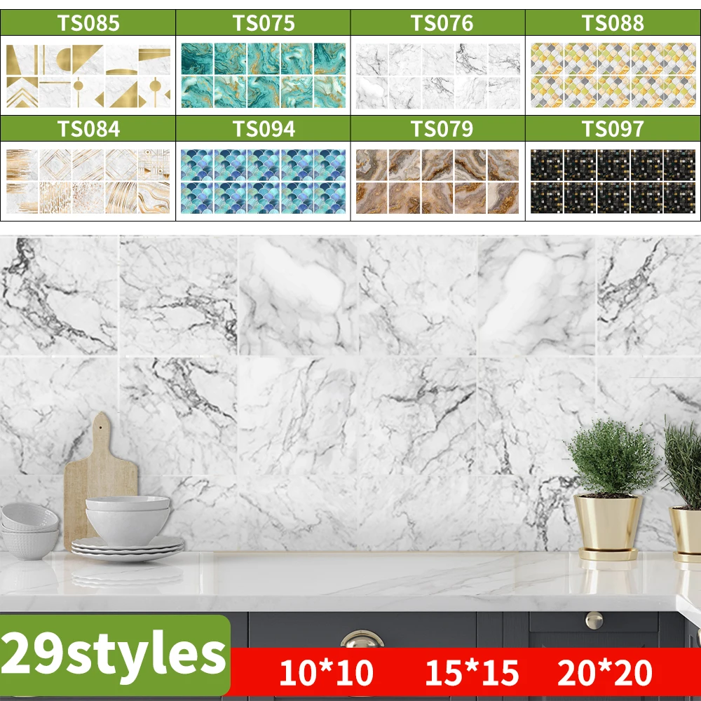 

Funlife® BRILLIANT 10/15/20cm Marble/Mosaic Tile Sticker Waterproof PVC Wall Sticker Backsplash for Kitchen Bathroom Home Decor