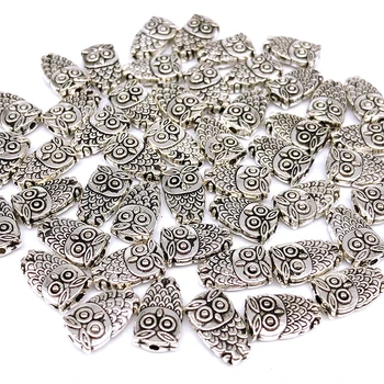 

11*6mm Vintage Silver Plated Beads Handmade Beads for Jewelry Making Spacer Loose Beads Metal Animal Owl Alloy Beads