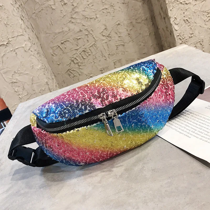 

Waist Bag Multicolor Women Color Zipper Sequin Girl Fanny Pack Outdoor Sport Female Chest Bag Waist Bag
