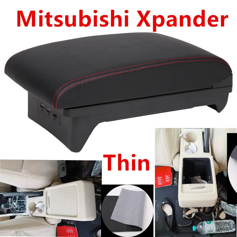 Для Mitsubishi Xpander подлокотник коробка Универсальная автомобильная центральная консоль с USB - Название цвета: Red line with