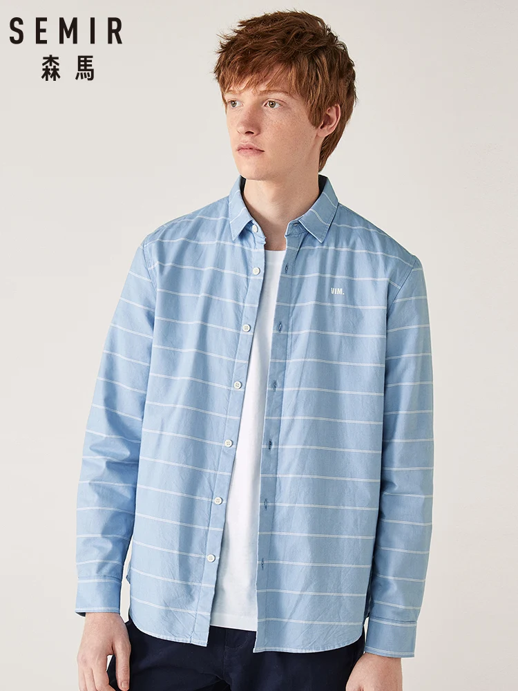 SEMIR, мужская рубашка с длинным рукавом, зима, новая полосатая рубашка с отворотом, плюс бархат, теплая верхняя одежда, модная мужская одежда