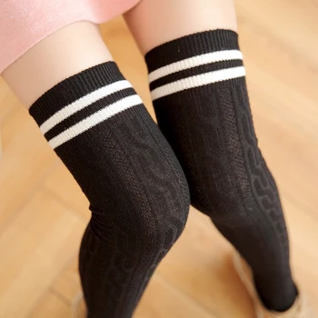 

Autumn Winter Women Knit Cotton Over The Knee Long Striped Thigh High Socks