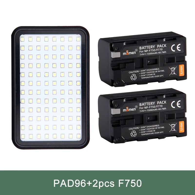 with 2pcs F750 MAMEN затемняемый 96 Светодиодный светильник для видео панели, фотографический светильник ing для Youtube Live Photo Studio, кольцевая лампа для смартфона DSLR Camara - Цвет: with 2pcs F750